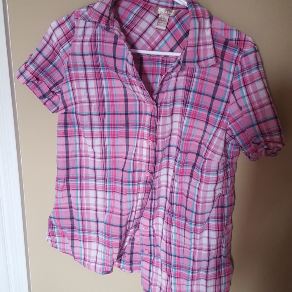 Pink and blue plad shirt